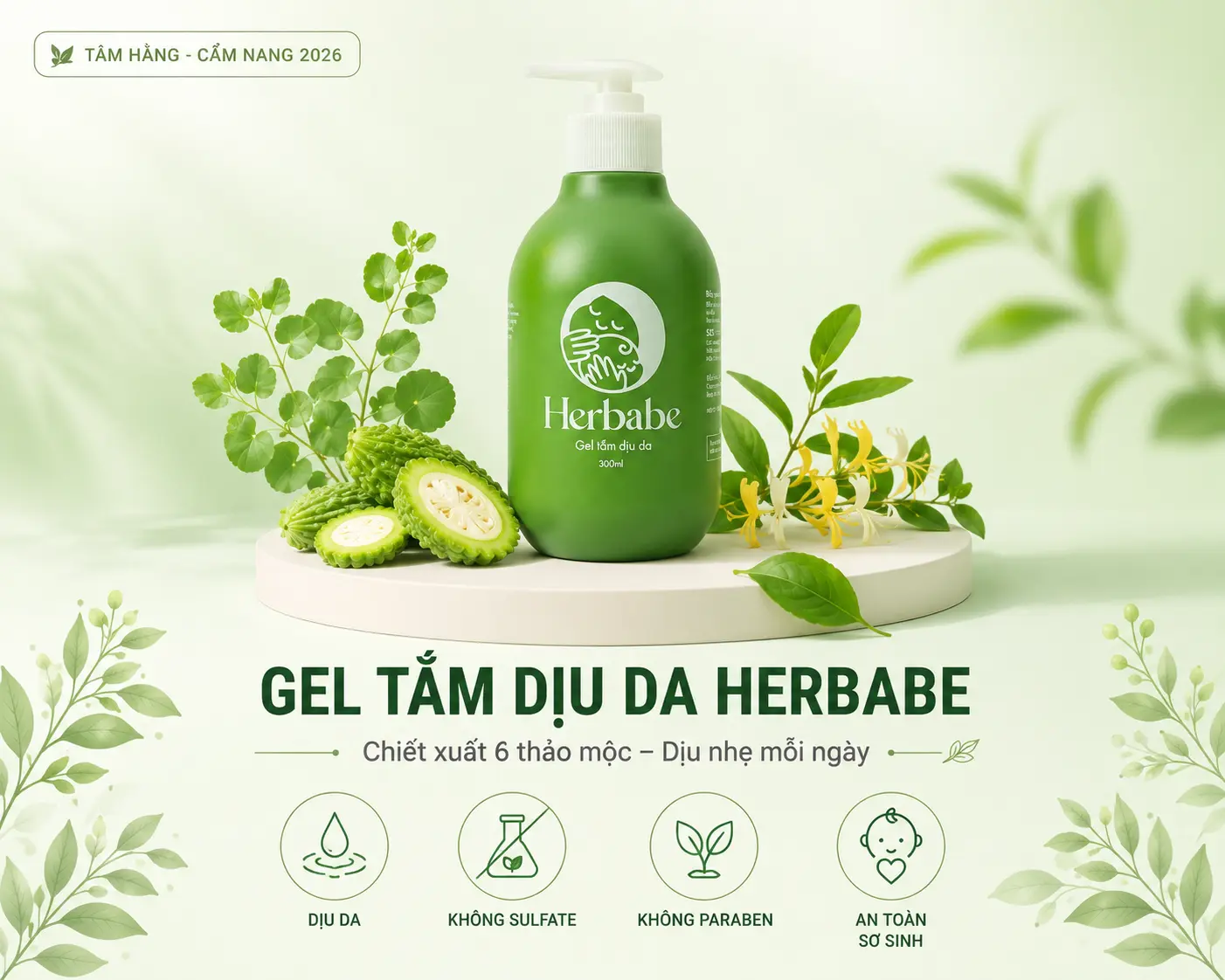 Gel tắm dịu da Herbabe chiết xuất thảo mộc cho bé bị rôm sảy