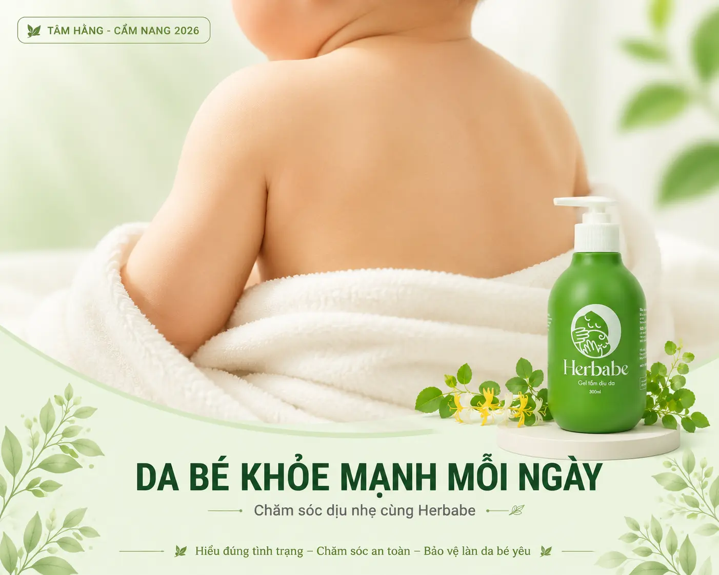 Chăm sóc da bé khỏe mạnh, mát mịn với Gel Tắm Dịu Da Herbabe