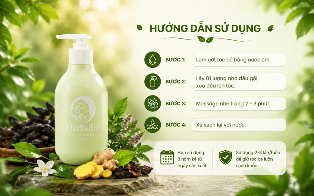 Hướng dẫn sử dụng dầu gội thảo mộc Herbabe