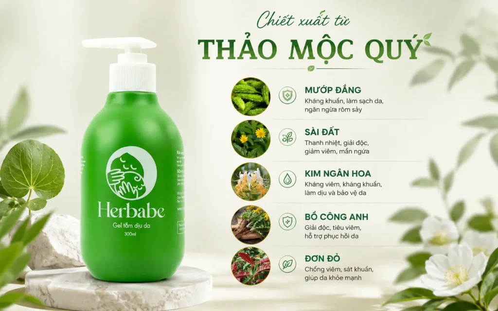 Gel tắm dịu da Herbabe chiết xuất từ 6 loại thảo mộc quý