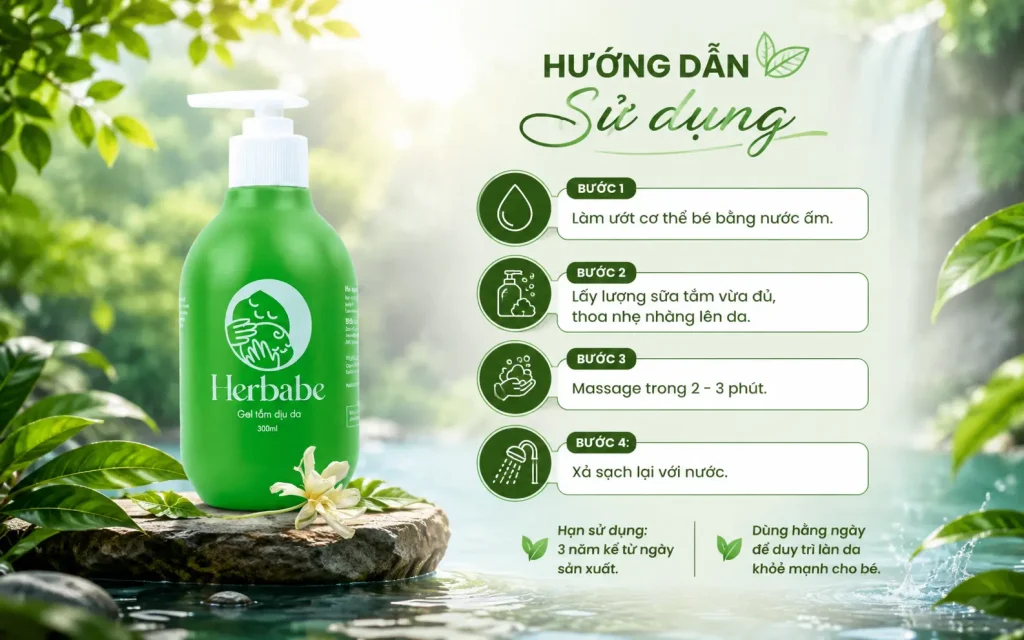Hướng dẫn sử dụng gel tắm dịu da Herbabe