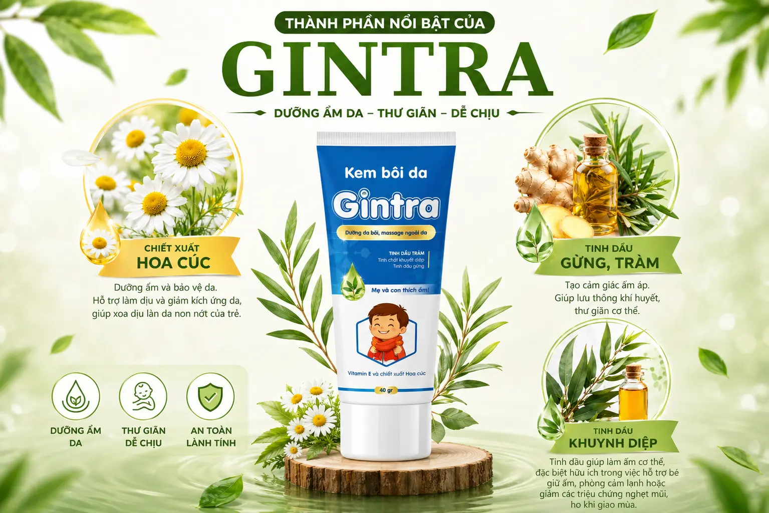 Thành phần nổi bật của kem ấm gintra