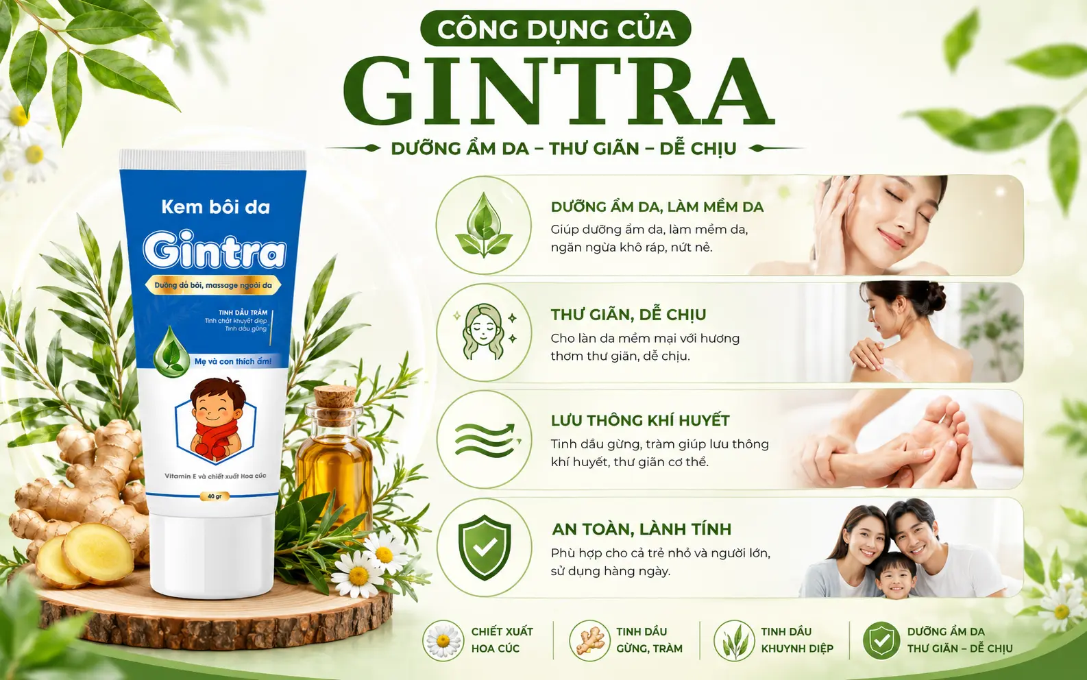 Công dụng của kem ấm Gintra 