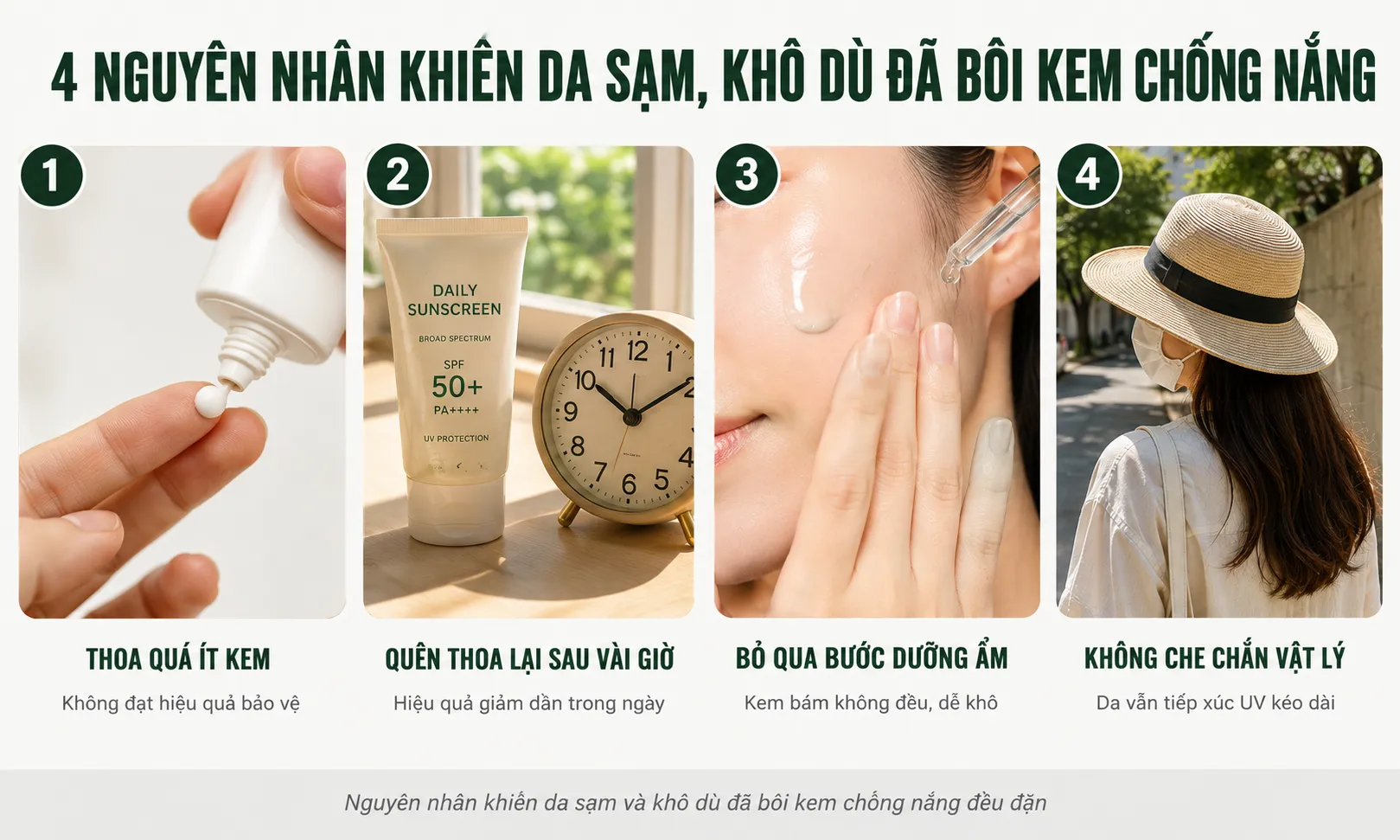 Nguyên nhân da sạm sau khi bôi kem chống nắng