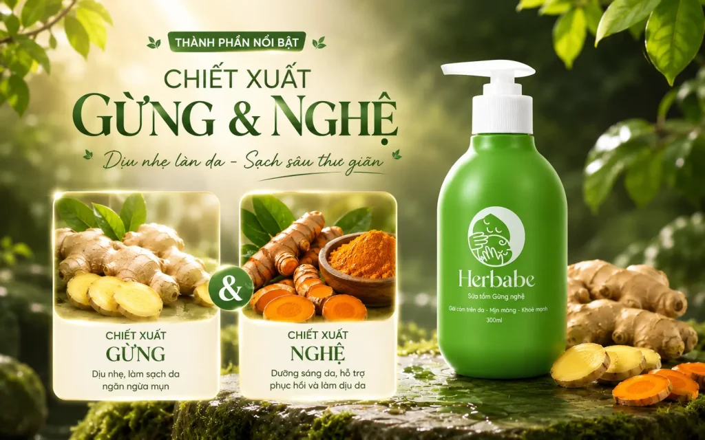 Thành phần sữa tắm gừng nghệ herbabe